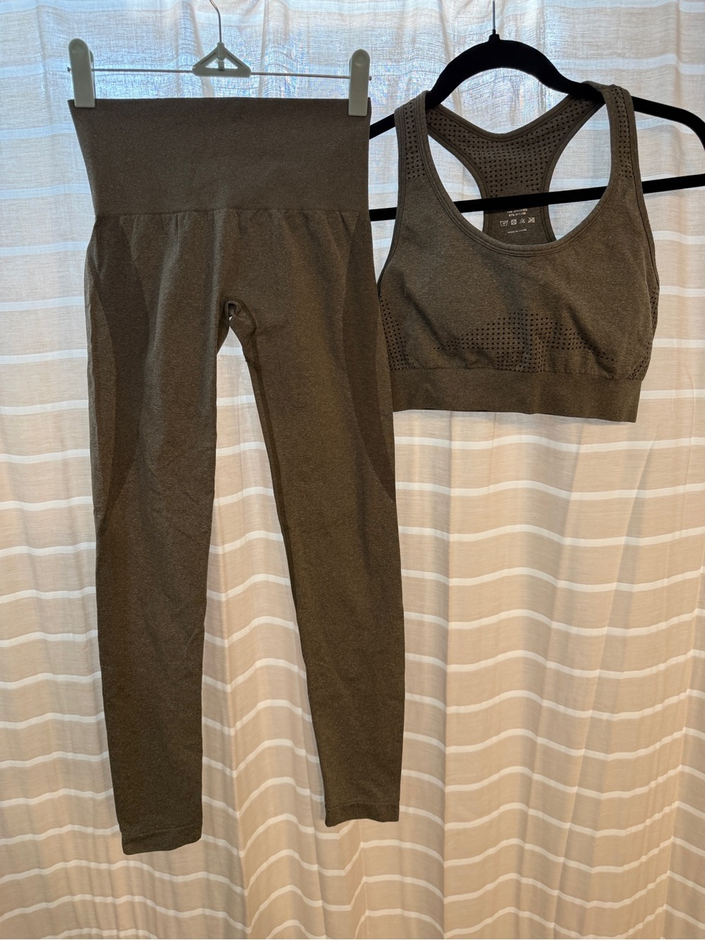 NVGTN Seamless Olive Green Active Leggings Shorts, & Perforated Sports Bra Set
